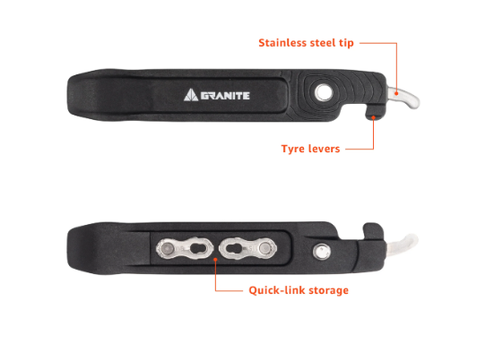 Granite Talon Tyre Lever With Stainless Chain Removing Tips - Black